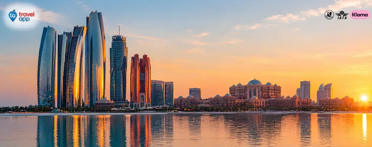 Abu Dhabi skyline with the Sheikh Zayed Grand Mosque and modern city architecture