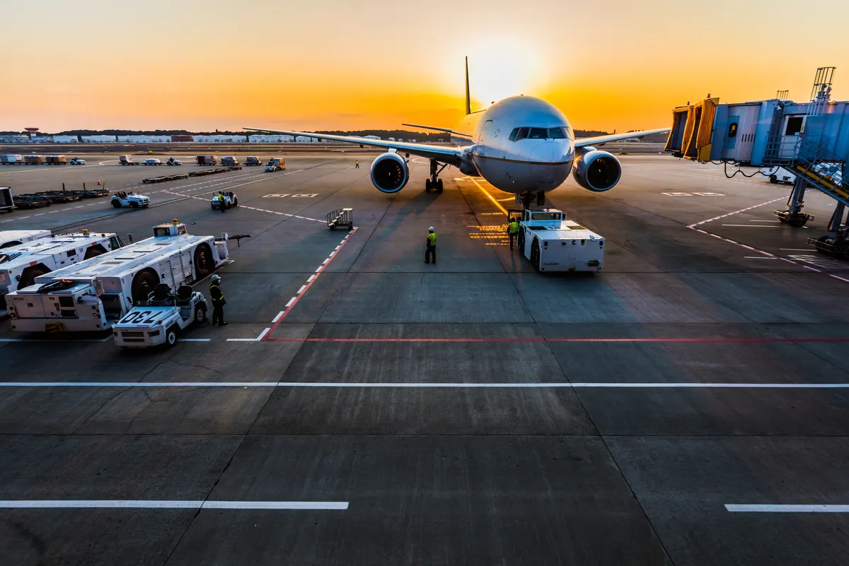 Airplane at sunset